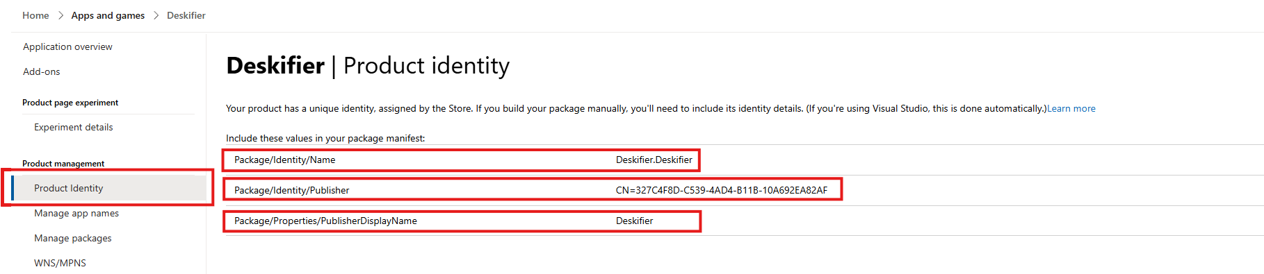 Product identity