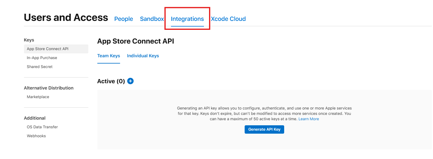 Integrations tab