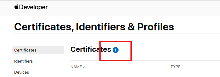 New certificate button