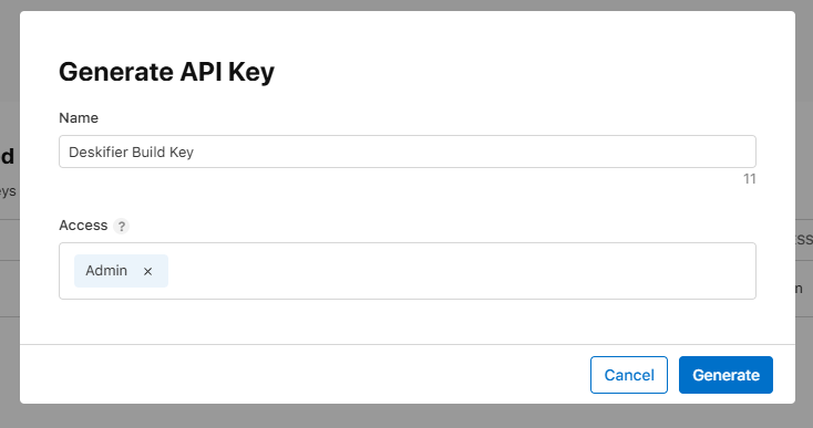 Generate API Key dialog