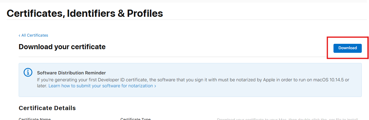 Download and upload the certificate