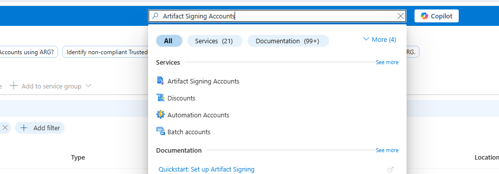 Artifact Signing Accounts