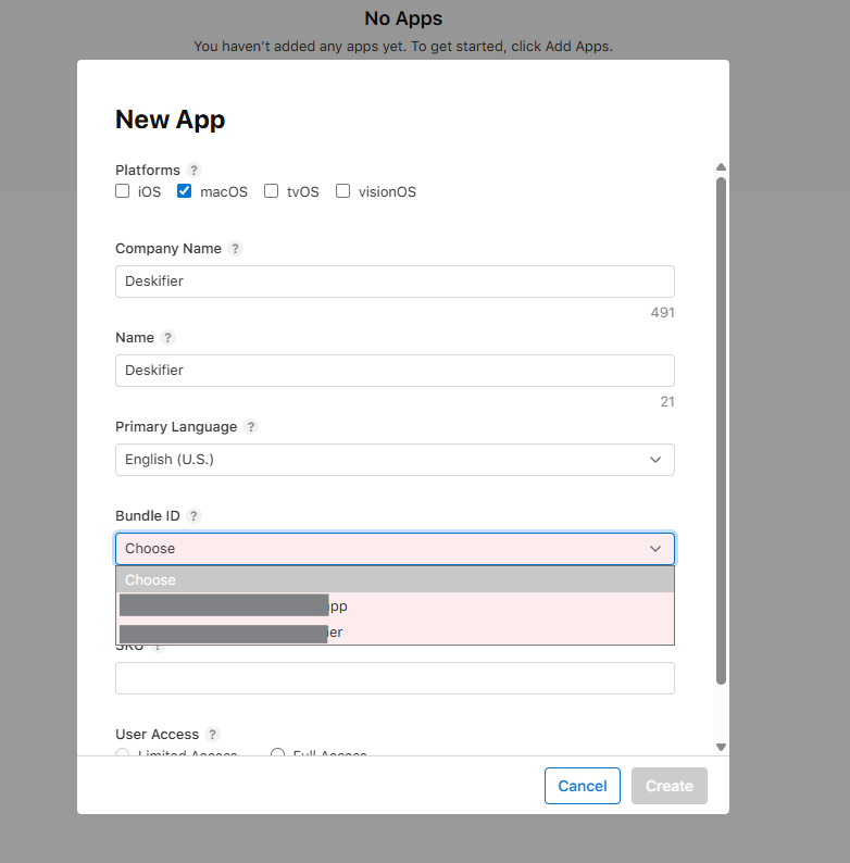 App information form