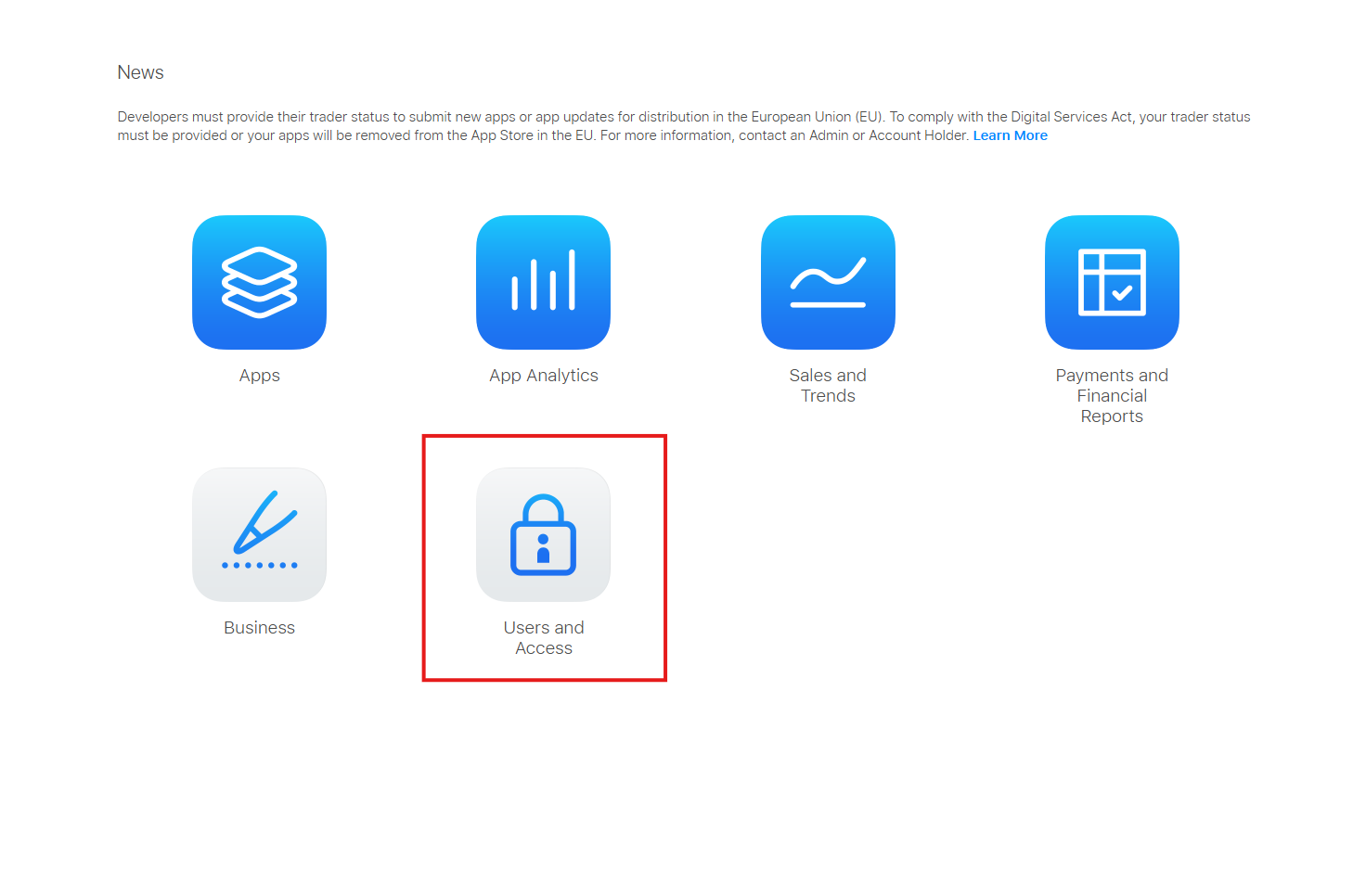 Users and Access icon in App Store Connect