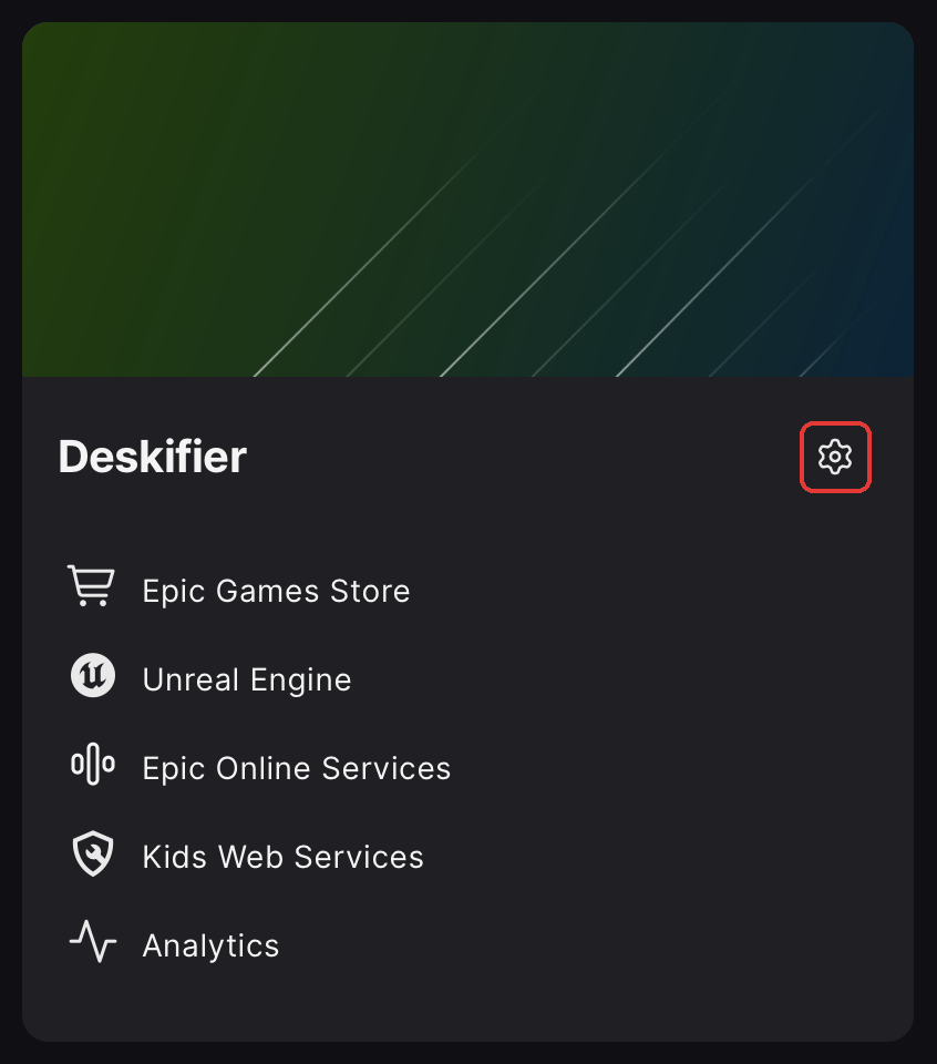 The product card, with its settings gear