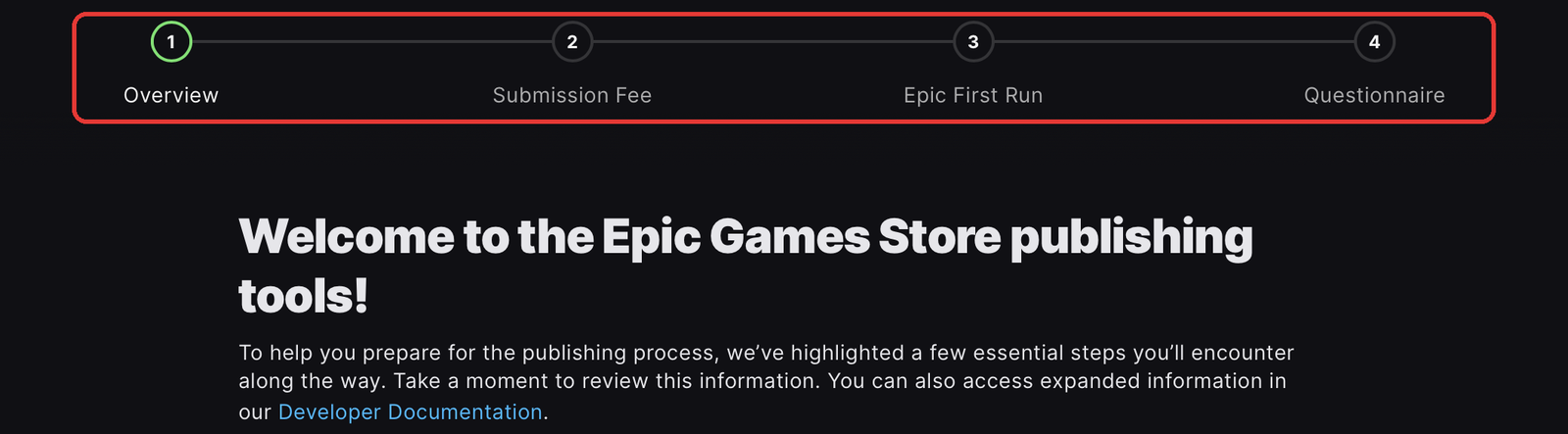 Epic Games Store onboarding, with its four stages