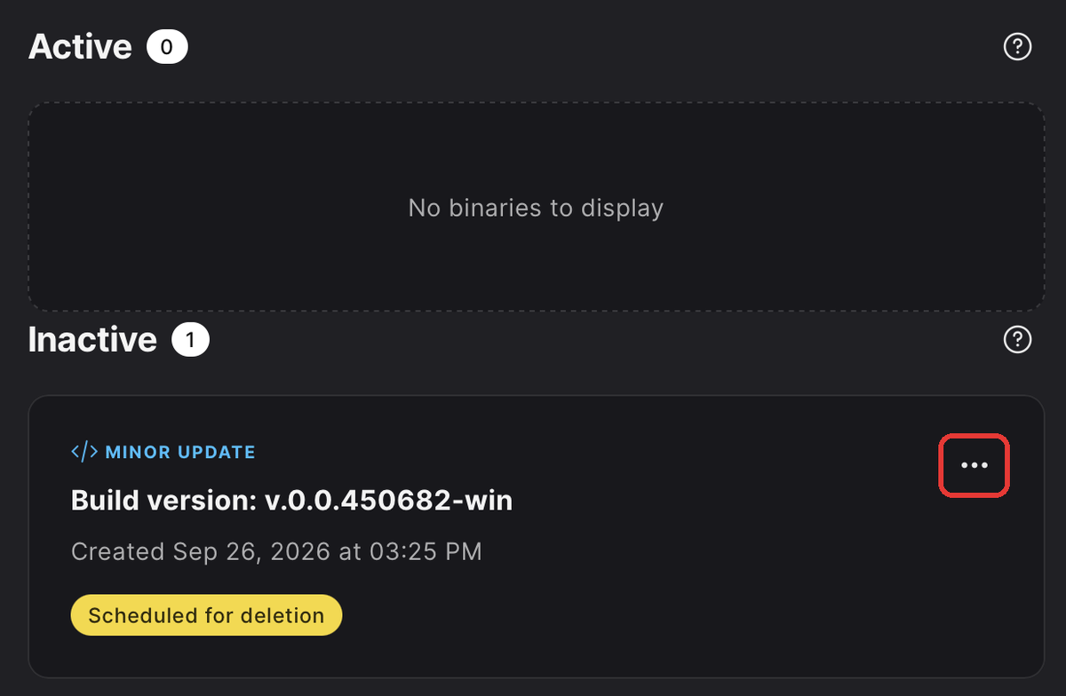 An inactive upload, with its menu
