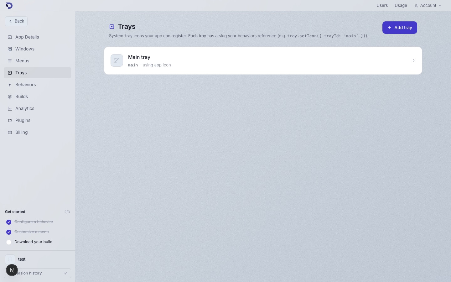 The Trays page in the Deskifier dashboard